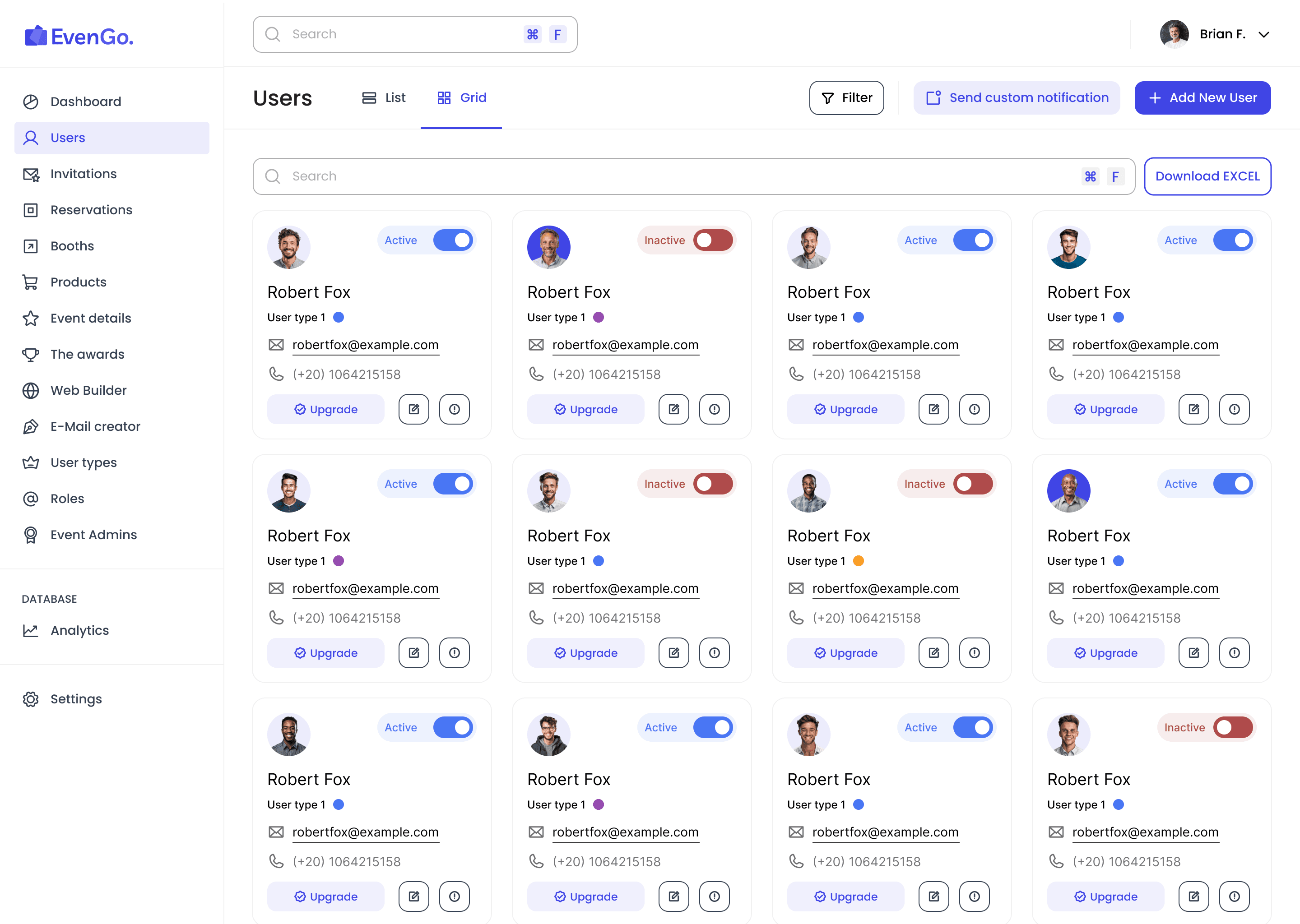 EvenGo users dashboard preview